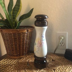 Vintage Porcelain and Wood Floral Salt Shaker